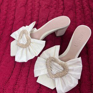 White Bow Heart Heels